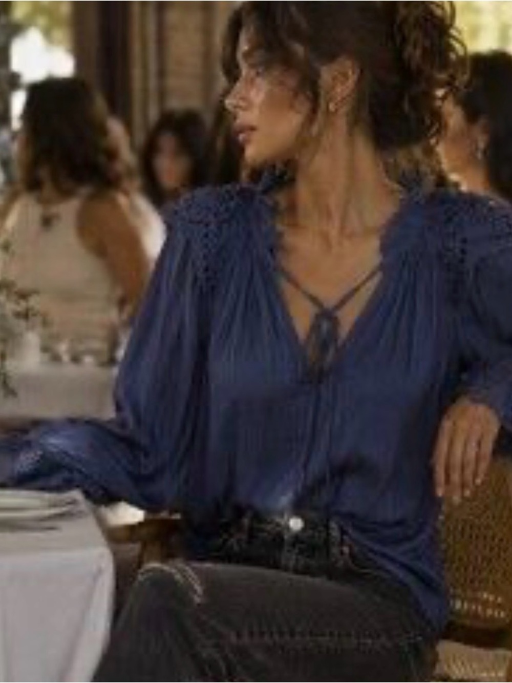 NWT Ramy Brook Rhea Blouse Top Spring Navy Blue L - Picture 10 of 10